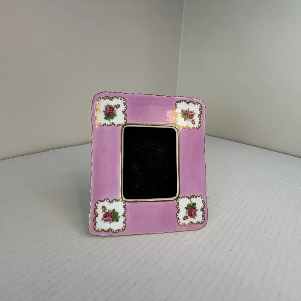 Vintage Victorian Pink Gold Porcelain Picture Frame Floral Cottagecore 7